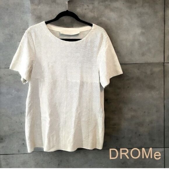 Authentic DROMe $750 100% Leather Short Sleeve Top Perforated Size Small Cream - Picture 1 of 12